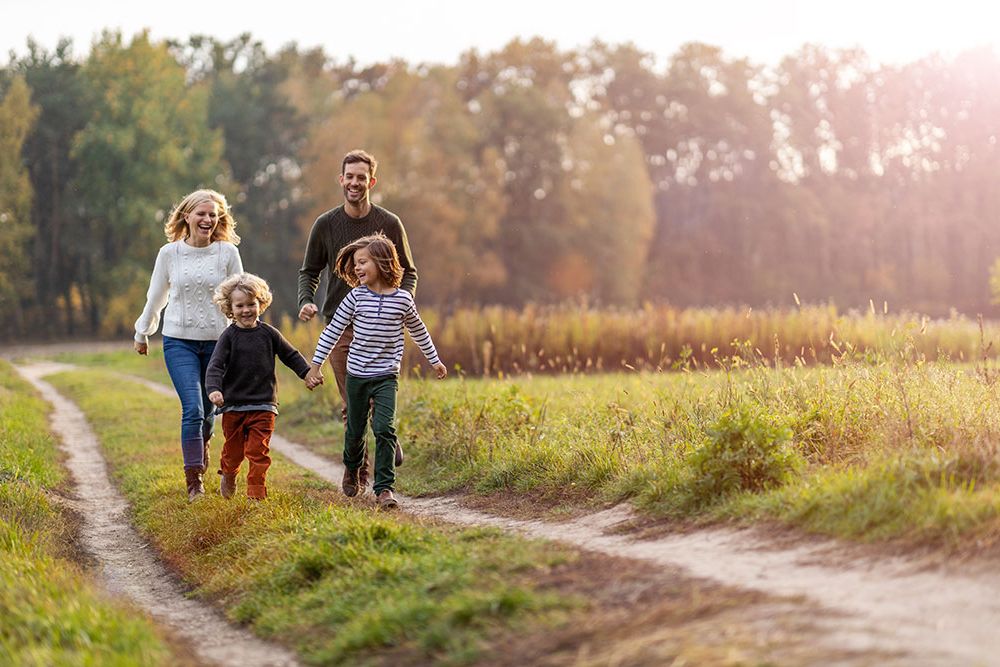family on country road